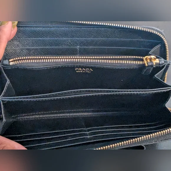 PRADA Authentic Genuine Saffiano Leather Ribbon Long Black Gold Hardware Wallet - Picture 13 of 15